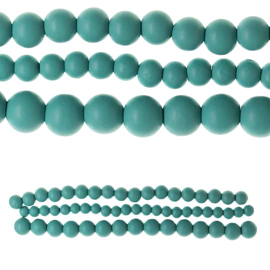 Teal Mixed Wooden Round Beads by Bead Landing™
